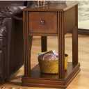 Signature Design by Ashley Breegin Chair Side End Table, 1 Drawer, 1 Fixed Shelf, Veneers, Wood, 13.13" W x 22.13" D x 23" H, Brown