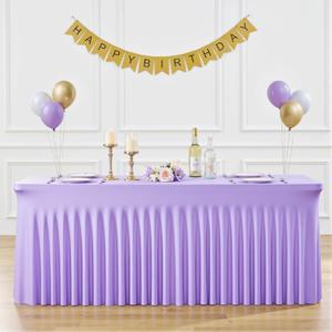 6ft Lavender Spandex Table Cloths for Rectangle Tables Wrinkle Free Light Purple Tablecloth Rectangle Stretch Fitted Lilac Table Cover with Skirt for Birthday Party Wedding Banquet Baby Shower Buffet (72" x 30" (6FT - 1 Pack))