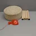 Cpintltr Round Ottoman Footstool Natural Seagrass Foot Stool Pouf Ottomans with Solid Wood Legs Hand Weave Hyacinth Footrest Step Stool for Living Room Balcony Garden Natural & Beige