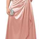 TIARALY Women's Plus Size Formal Satin Dress V Neck Wrap Ruched Maxi Evening Gown Cocktail Party Wedding Guest Dresses XL