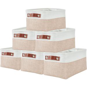 DECOMOMO Small Storage Basket, Closet Storage Bins, Baskets for Organizing Shelves (Beige & White, Small - 6 Pack)