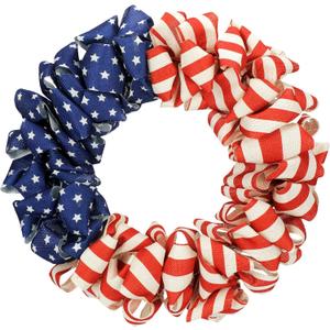 Yunlly 4th of July Patriotic Wreath for Front Door 16 Inch American Flag Wreath Red White and Blue USA Burlap Summer Independence Day Door Decorations for Memorial Independence Veterans Day