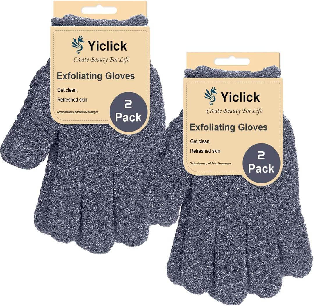 Yiclick Heavy Exfoliating Gloves 4Pcs, Exfoliating Mitts, Body Scrubber for Bath Shower Exfoliation, Body Scrub Exfoliator for Dead Skin Remover, Exfoliate Sponge Loofah Washcloth Men Women (Grey)