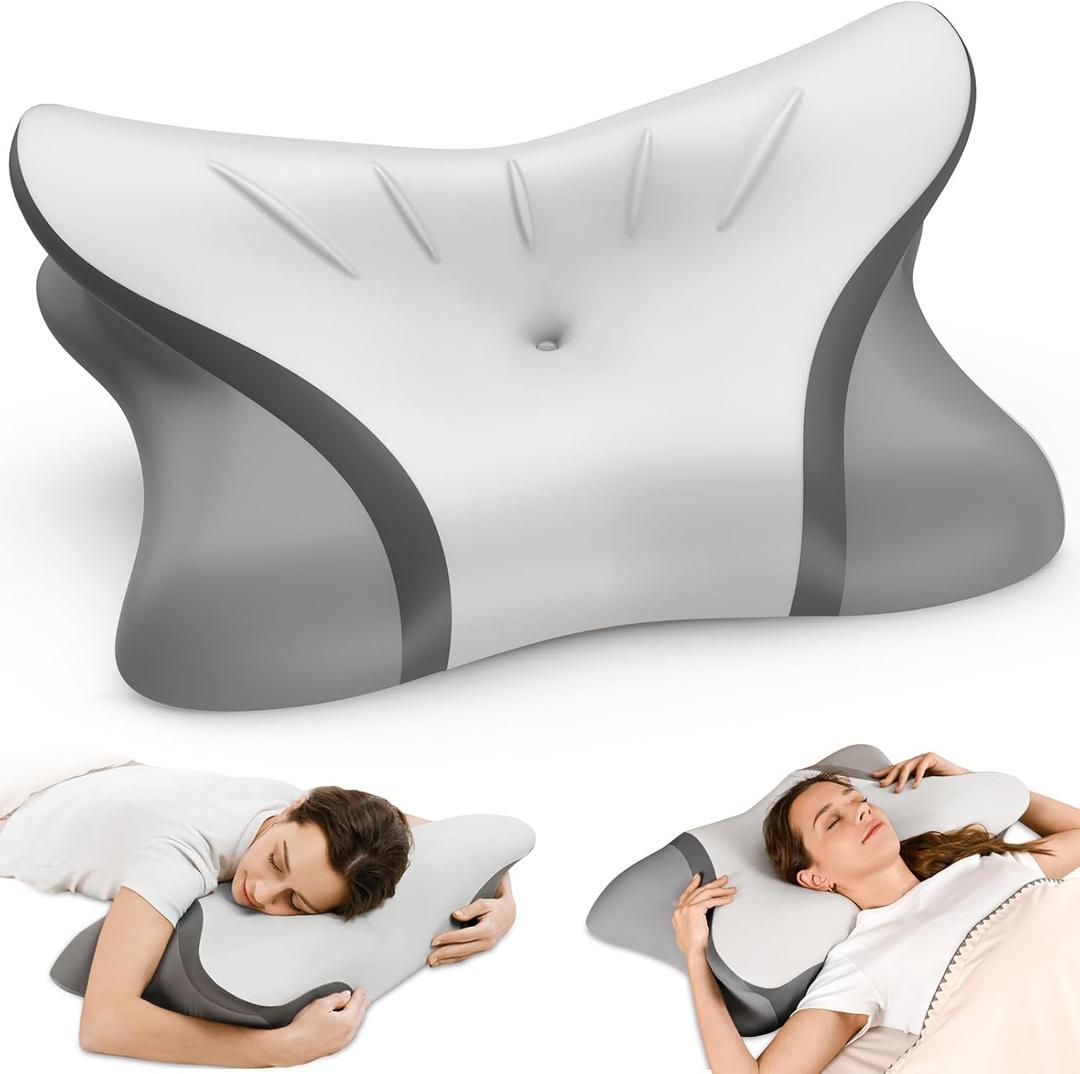 Cervical Neck Pillow for Pain Relief - Ergonomic Bed Pillow for Sleeping, Contour Orthopedic Memory Foam Pillows for Neck Support, Cooling Side Sleeper Pillow for Back Stomach Sleepers with Pillowcase, Grey
