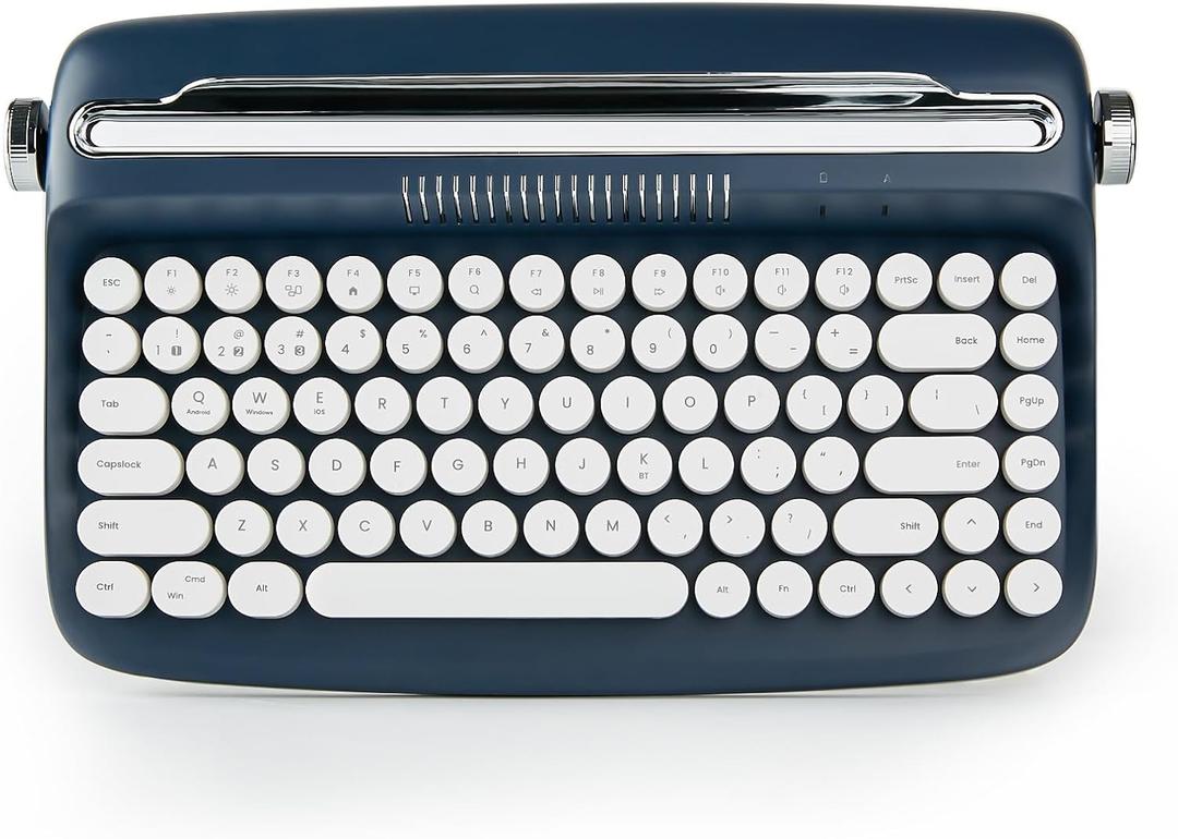 YUNZII ACTTO B303 Wireless Typewriter Keyboard, Bluetooth Connection, Cute Retro Aesthetic Design with Integrated Stand for Tablet, Phone, PC and Win/Mac/Android (B303, Midnight)