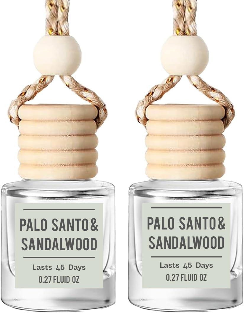 Palo Santo & Sandalwood (Santal) Hanging Car Air Freshener  Long Lasting Essential Oil Diffuser for Car, Closet, Bathroom  2-Pack Natural Scent Deodorizer for men and women