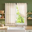 jinchan Winslow Linen Curtains 45 Inch Length Small Window Curtains Embroidered Bordered Floral Drapes Light Filtering for Bathroom Laundry Room Kitchen Farmhouse Decor White on Beige 2 Panels