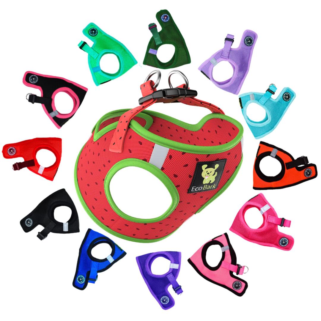 EcoBark Small Dog Harness - Luxury Soft Step in Reflective Ultra Padded Mesh Dog Harnesses for Toy Breed Dogs - Comfortable & Secure Body Halter Pet Vest (Small, Watermelon)
