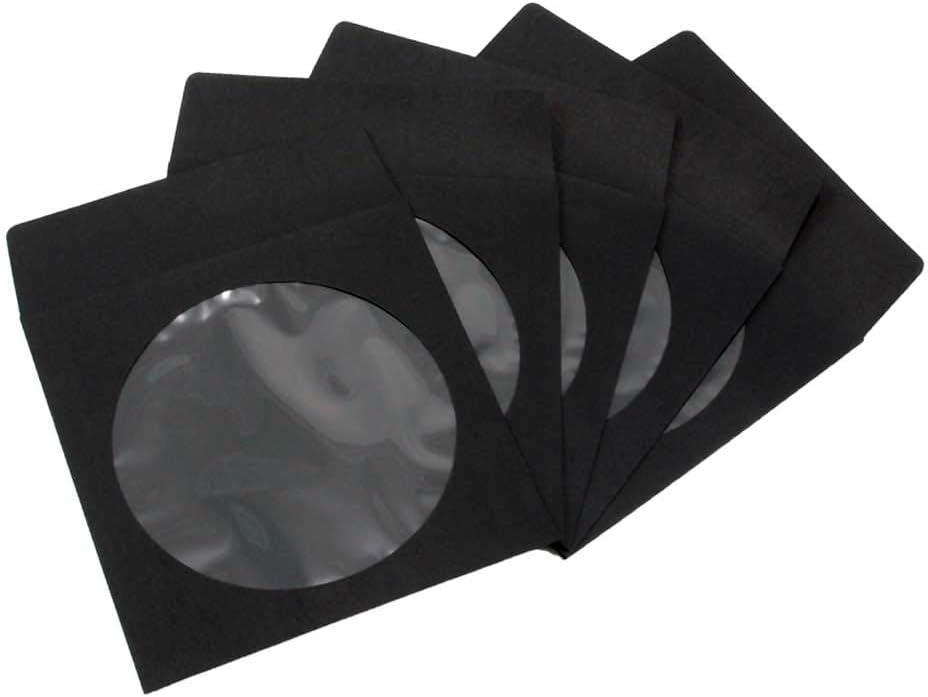 100 Pack Maxtek Premium Thick Black Color Paper CD DVD Sleeves Envelope with Window Cut Out and Flap, 100g Heavy Weight.