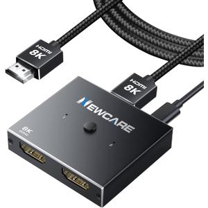 NEWCARE 8K HDMI 2.1 Switch 2 in 1 Out with 2.6ft 8K Cable, Bi-Directional HDMI Switcher 4K@120Hz, Aluminum HDMI Splitter Supports 8K@60Hz HDR10+ 3D Dolby VRR HDCP2.3 for TV PS5 Xbox Laptop Projector