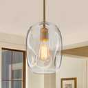 Glass Pendant Lights Kitchen Island -1 Light Gold Hanging Light Fixture Bar Modern Pendant Lighting Ceiling with 9.6" Height Clear Thick Organic Glass Shade for Kitchen Sink Dining Table,E26,1 Pack