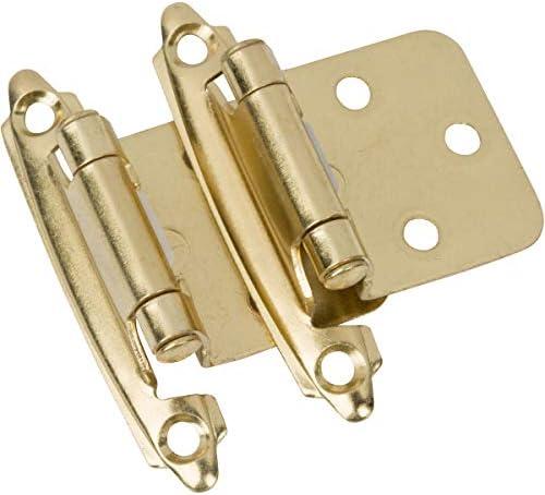 DecoBasics Brass Plated (Gold) Cabinet Hinges for Kitchen Cabinets (25 Pair -50 Pcs) -1/2" Overlay (Variable) -Self Closing Kitchen Cabinet Hinges Flush Mount w/Silicon Bumpers & Upgraded Screws