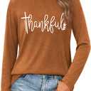 Thanksgiving Shirts for Women: Thankful Letter Printed Long Sleeve Shirt Thankful Greatful Blessed Shirts Fall Pumpkin Tops (XL)