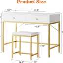 SUPERJARE 31.5" White and Gold Desk with 2 Drawers, Modern Makeup Vanity with Padded Stool, Small Computer Desk Home Office Desk for Writing Study Bedroom