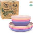 Grow Forward Wheat Straw Kids Plates and Bowls Sets - 8-Piece Unbreakable Dishwasher & Microwave Safe Plastic Plates for Kids - Reusable Non Toxic BPA-Free Dinnerware for Children - Floral