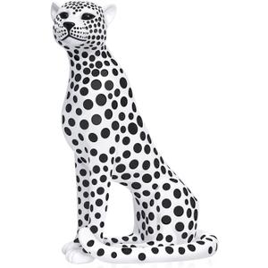 Quoowiit Statues for Home Decor, Modern Sculptures and Statues Decorations for Living Room, Bedroom, Table, Bookshelf, White Resin Leopard Art Decorative Sculpture with Black Polka Dots Design
