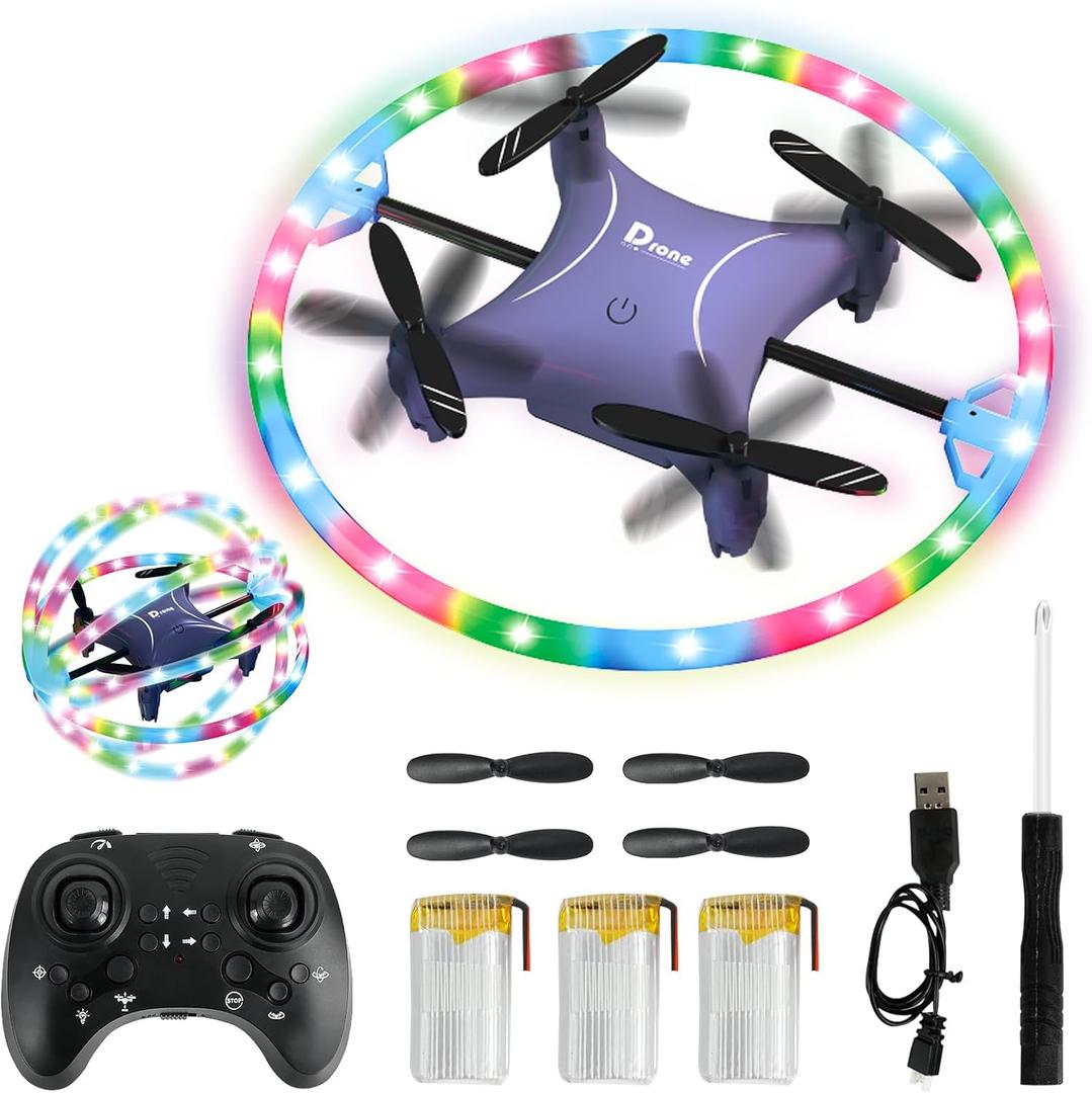 Mini Drone for Kids, Small Beginners Small RC Drone Quadcopter Drones, 2.4G Remote Control Toy with LED Lights, One Key Take Off/Landing, 360 Spinning, 90 Degree Circle Flight Gifts for Boy Girl