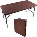 Rattan Folding Table 4ft Heavy-Duty Portable Outdoor Picnic Table for Party Dining Camping Tables with Handle(Brown)