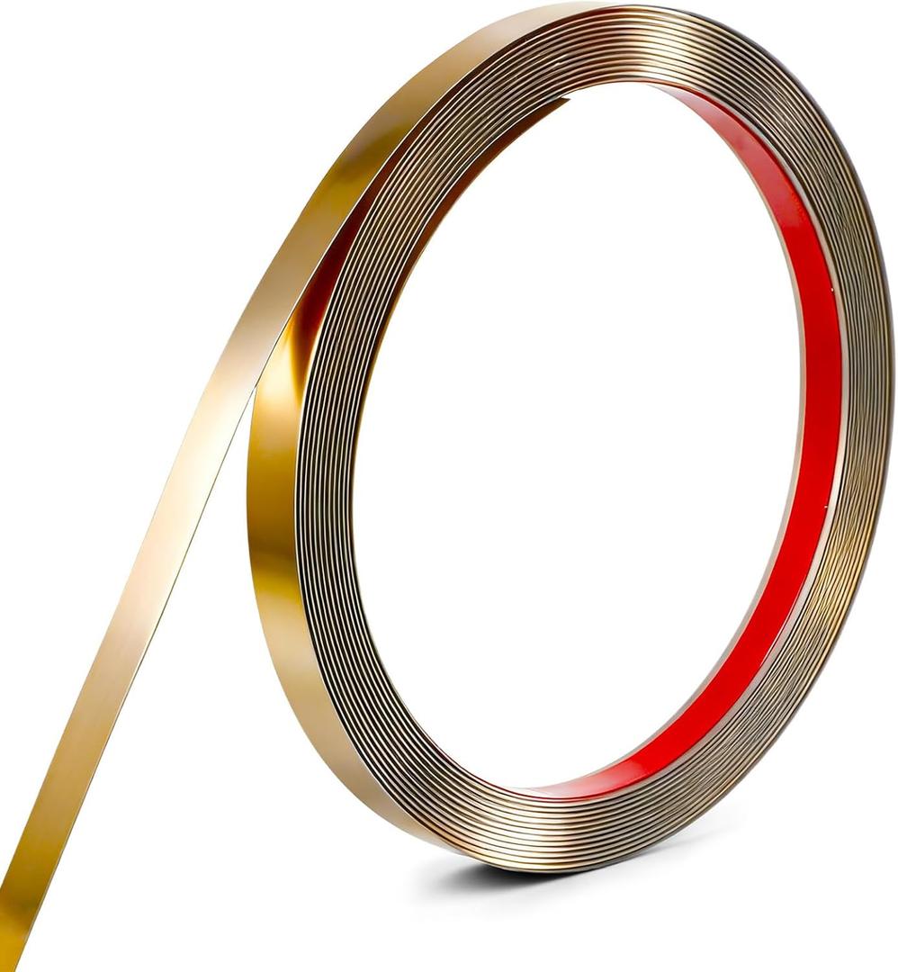 Molain 196.8" x 0.4" Brushed Gold Finish Molding Trim, Brushed Gold Peel and Stick Molding Trim Flexible Decorative Strip for Wall Ceiling Tile Mirror and Furniture(Brushed Gold)