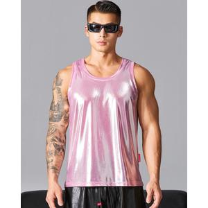 WDIRARA Men's Glitter Sleeveless Round Neck Crop Tank Top T Shirt Party Club Top, Size S