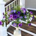 Artificial Petunias Flowers Faux Spring Plants for Outdoor Porch Planter, UV Resistant Look Real Faux Silk Purple Morning Glory Hanging Vines for Outside Front Door Patio Decoration, 8 Bundles