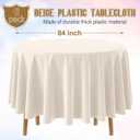 6Pcs 84Inch Beige Tablecloths for Round Tables,Disposable Plastic Ivory Table Cloth,Waterproof Cream Table Cover for Birthdays Weddings Anniversary Party Decorations