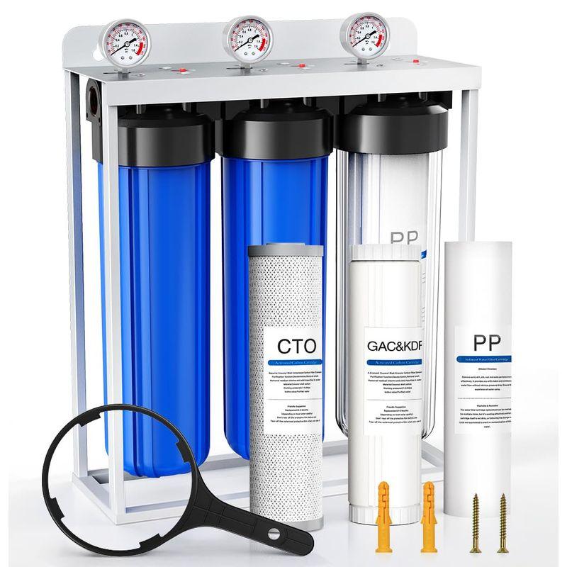 Whole House Water Filter System,Remove Heavy Metal,3 Stage Water Purifier,Top-Tier KDF+GAC with Sediment & Carbon Filter,Highly Reduce 99% Lead,Arsenic,Chromium,Chlorine,Odor,Improve Taste,20x4.5Inch