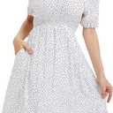 Spicy Sandia Womens Midi Casual Dress Elastic Empire Waist Short Sleeve V Neck A Line Flowy Vintage Dress for Summer Spring (White, S)