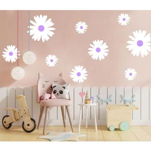 Daisy Flower with dots Wall Decals Nursery Decal Living Room Vinyl Wall Decal Wall Sticker Kids Room Wall Decor Y43 (White, Purple, Design 3)
