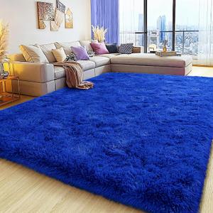9x12 Large Area Rug, Bright Blue Soft Ultra Fluffy Plush Rug