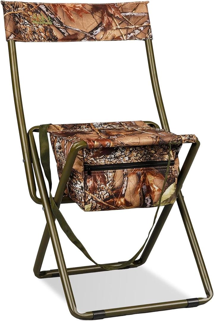 Folding Camping Chair,Portable High-Back Hunting Chair, Lightweight Hunting Stool w/Storage Bag,Shoulder Strap,for Camping,Hiking,Beach,Picnic,Support Up to 250 lbs,Camouflage