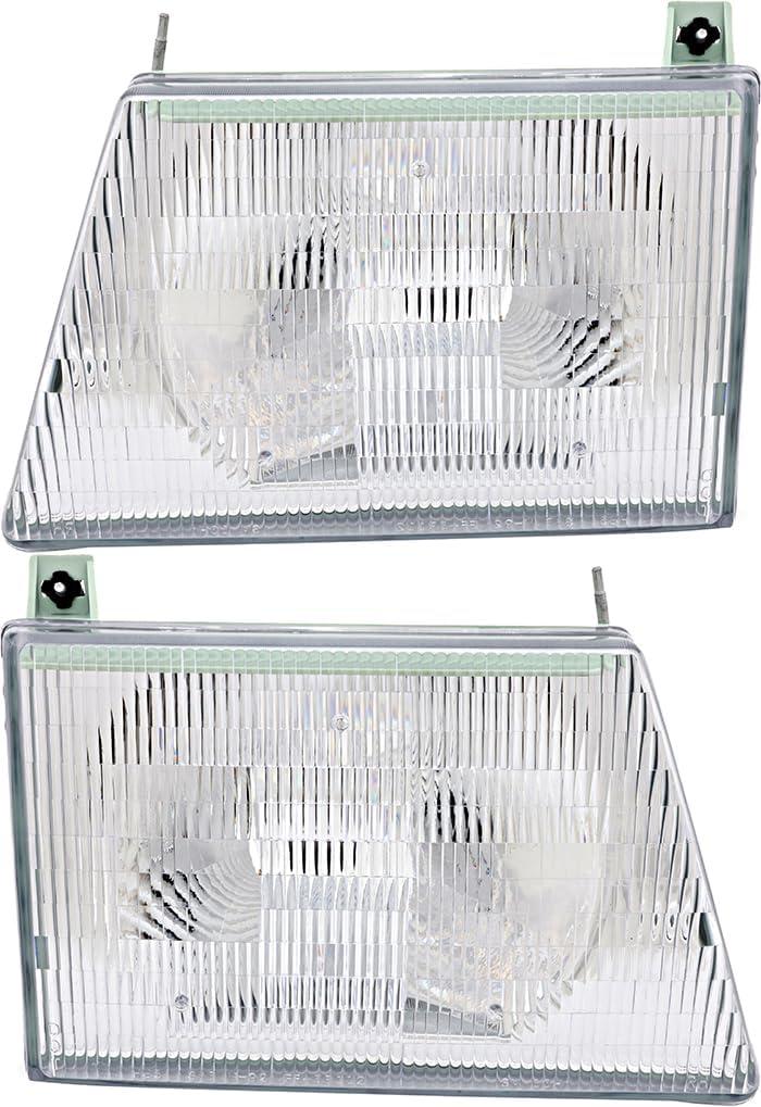 Compatible with Ford E150 E250 E350 1997 1998 1999 2000 2001 2002 2003 2004 2005 2006 2007 Headlights Lamps Set Halogen Driver and Passenger Side