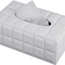 Tissue Box Cover Rectangle Tissue Box Holder PU Leather Facial Organizer with Magnetic Bottom,Decorative Napkin Caddy for Vanity Dresser Night Stand Table Countertop Home Office Car,White