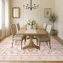 Pink Rug 8x10, Washable Boho Floral Botanical Animal Area Rug with Non Slip Backing Design,Indoor Soft Low Pile Carpet for Bedroom, Living Room, Dining Room, Farmhouse, Playroom
