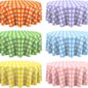 Remagr Disposable Checkered Tablecloth Round Plastic Buffalo Plaid Table Cloth 84'' Gingham Tablecover for Picnic Camping BBQ Graduation Party(Multicolor,6 Pieces)