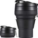 Collapsible Cup for Traveling, 20 OZ 600ml Large Silicone Folding Camping Mug, Leak Proof BPA Free Portable Reusable Bottle for Coffee, Tea, Water, Camping, Hiking, Outdoor (Black)
