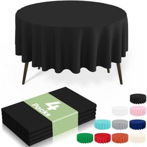 3 x misaya 4 Packs Disposable Table Cloth, 84" Round Waterproof Tablecloth, Leakproof & Sturdy Decorative Table Covers for Picnic and Outdoor, Black