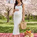 ZESICA Women's 2026 Summer Bodycon Midi Dress Casual Sleeveless Square Neck Side Slit Knit Beach Vacation Long Dresses (White, XL)