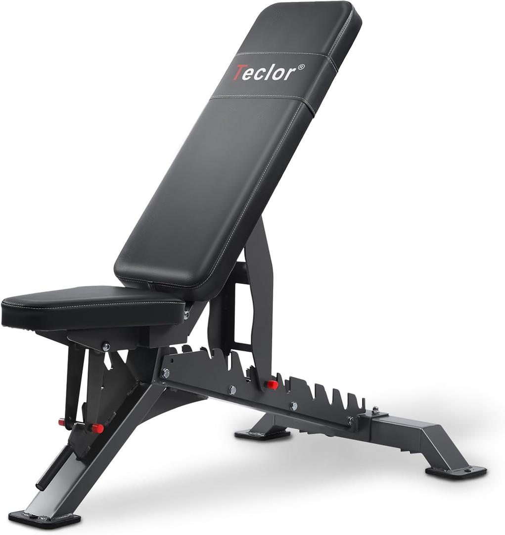 Teclor Commercial Adjustable Weight Bench with 1400LB Capacity for Home Gym, Flat/Incline/Decline Bench - Bench Press 2.2" Thick Pad, Black