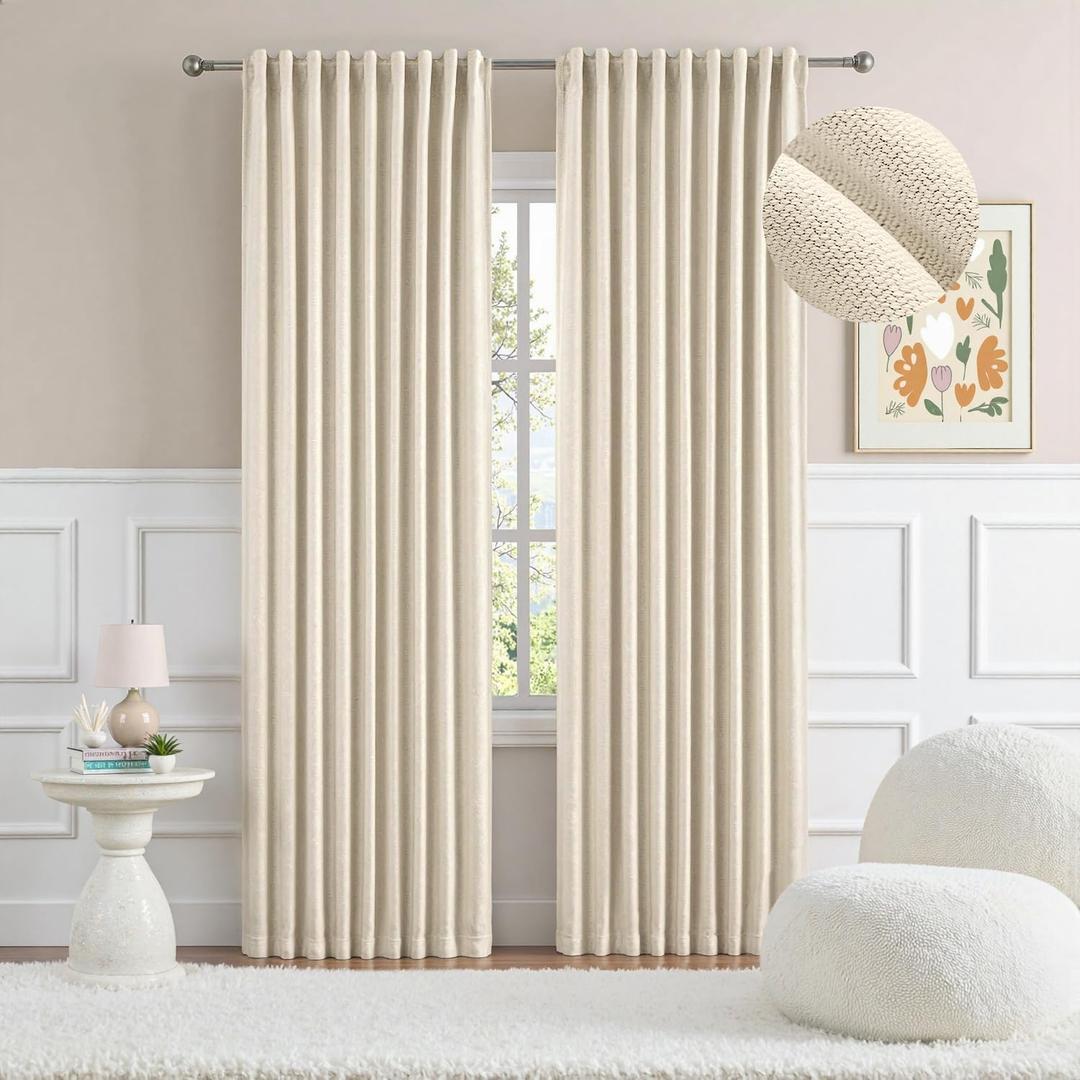 MIULEE Pink Faux Linen Blackout Curtain 90 Inch Long 2 Panels Set Rod Pocket/Back Tab/Pinch Pleated Room Darkening Textured Black Out Track Drapes for Bedroom Living Room