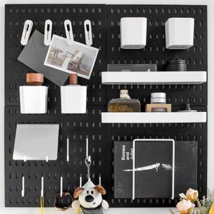 Wall-Mounted Pegboard Kit, 25.2" x 25.2" Organizer Panel  Large, Cost-Effective & Nail-Free Installation Black