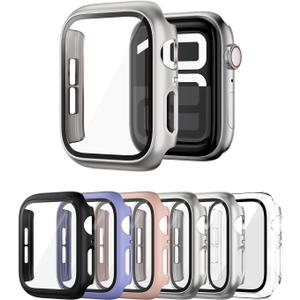 6 Pack Ultra-Thin Case Compatible with Apple Watch Screen Protector 40mm Series 6/5/4/SE1/SE2/SE3, Hard PC Cover Tempered Glass Case Scratch Resistant Full Protective for iWatch 40mm (Black/Silver/Clear/Starlight/Purple/Pink)