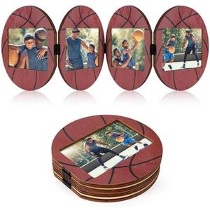Pack of 2, YLOLUL 4 Folding Basketball Picture Frame Wood Sport Balls Themed Photo Frame Sport Gifts for Team, Basketball Decor for Wall Tabletop Display