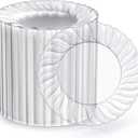FOCUSLINE 100 Count 6 Inch Clear Plastic Plates, Disposable Heavy Duty Salad Dessert Plates- Premium Hard Plastic Plate Fancy Disposable Clear Plate for Weddings, Parties and Events