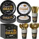 Graduation Party Supplies Decorations Serve 50, 2026 Graduation Party Plates and Napkins Set, Black Gold Disposable Paper Plates Napkin for College High School Graduation Congrats Grad Party Supplies