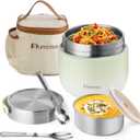 40oz Insulated Food Jar with 2 Compartments, Leak-Proof Thermo for Hot Food Wide Mouth Stainless Steel Includes Spoon and Fork Soup Thermo Lunch Containers Bento Box for Adults Green