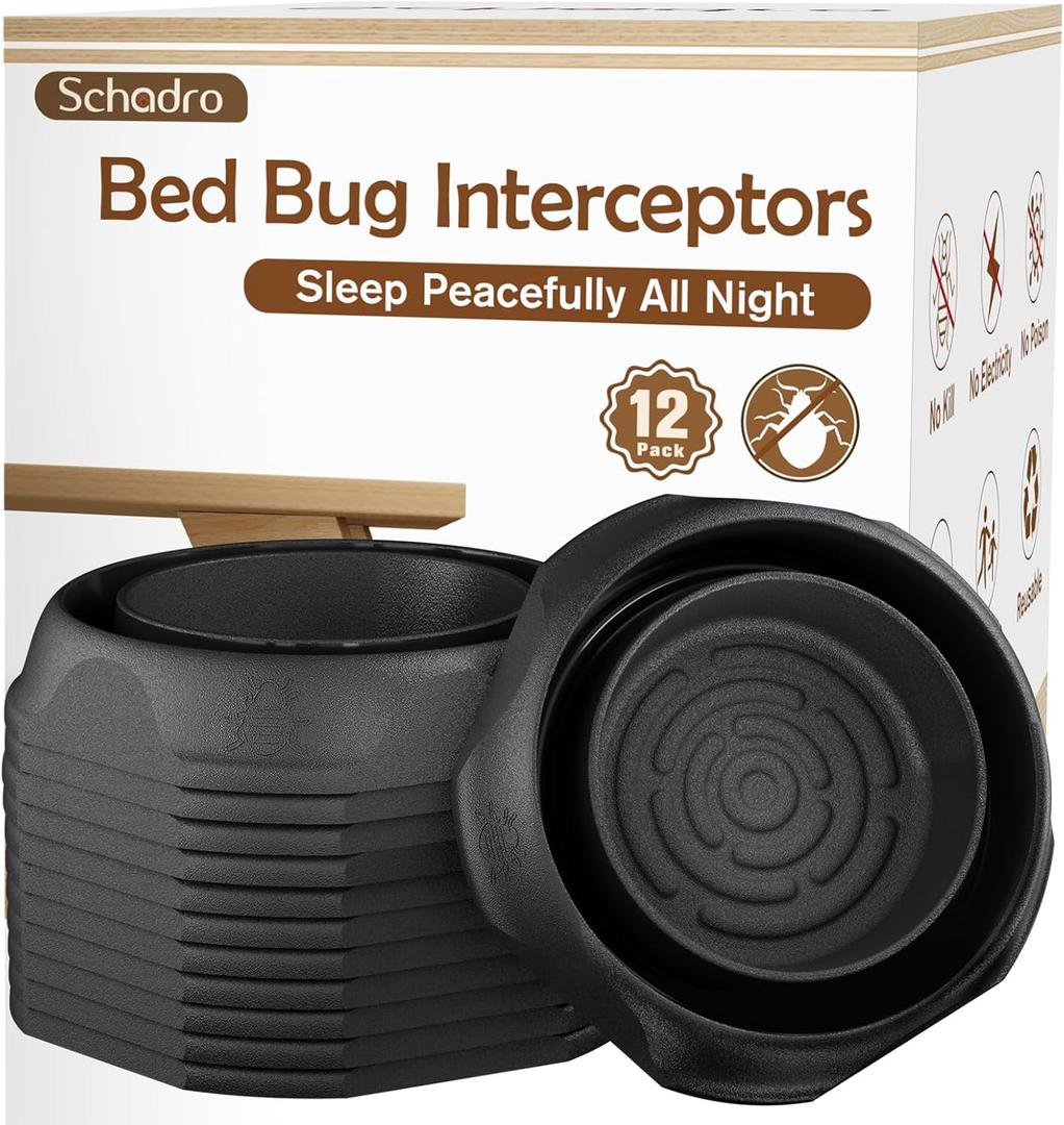 Bed Bug Interceptors, 12 Pack Bed Bug Traps, Insect Detector for Bed, Sofa & All Furniture. 24/7 Monitor, 360 Protection for Your Family's Peaceful Sleep, Black (Black-12 Pack)