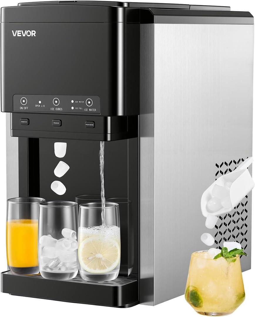 VEVOR Water Dispenser with Ice Maker, 3-in-1 Countertop Water Dispenser, 35 LBS/24H, 12 Cubes/7 Min Fast Ice Making with 4 LBS Storage, Bullet/Crushed ICES & Cold-Water, for Home, Kitchen, Party