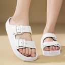 Kids Slides Sandals Boys Girls Toddler Double Buckle Water Shoes Shower Slippers for Summer Beach Pool Indoor Outdoor (White)