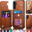 DJDUCK Designed for Samsung Galaxy S24 FE Case Wallet with Card Holder, [Magnetic Clasp Cover] [RFID Blocking Leather Protection] Shockproof Women Men Cases for Samsung S24 FE Light Brown